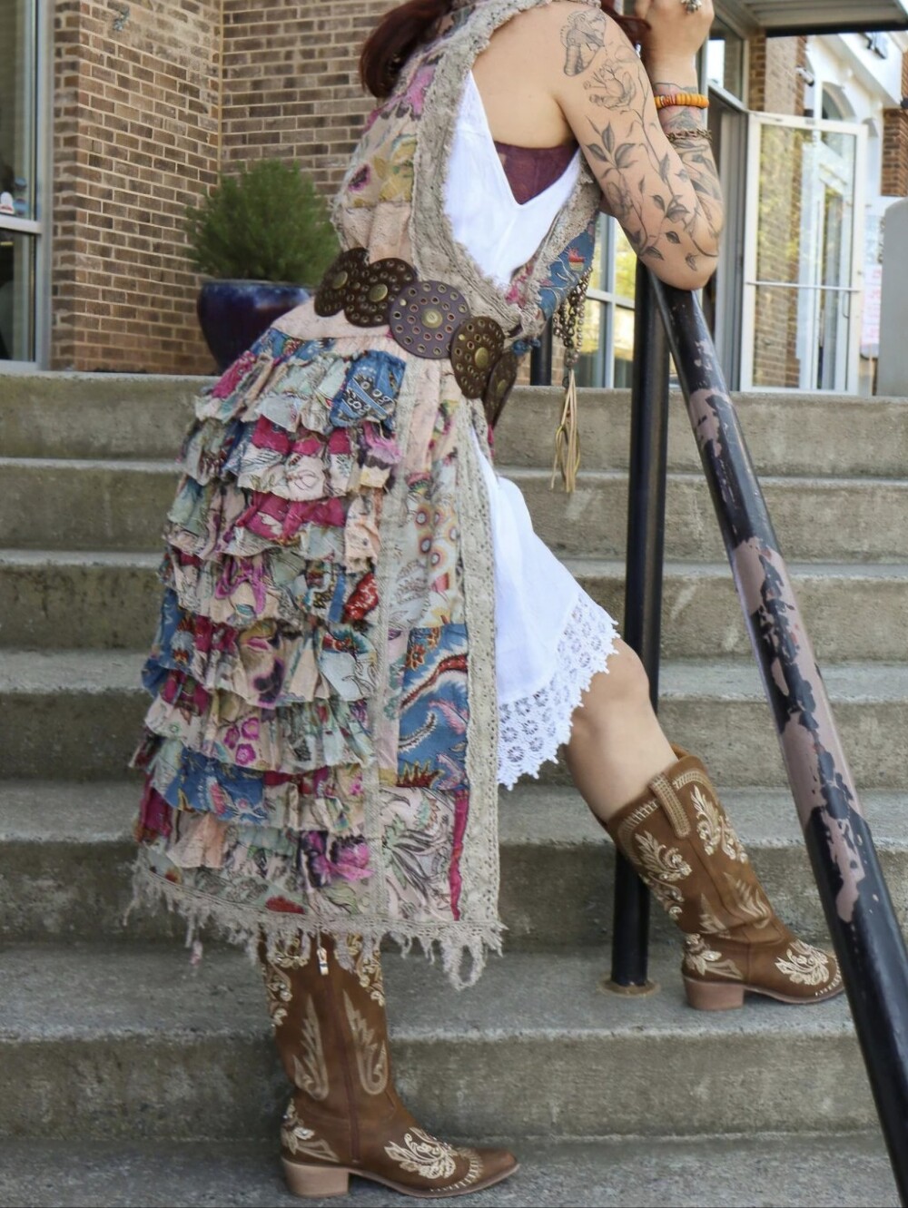 Jaded Gypsy Ruffle Up Top Boho Patchwork - Picture 6 of 16